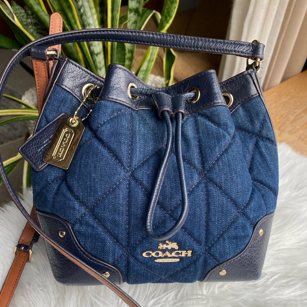 Coach Denim Quilted Bag with Two Hang Tags and shoulder strap pad made